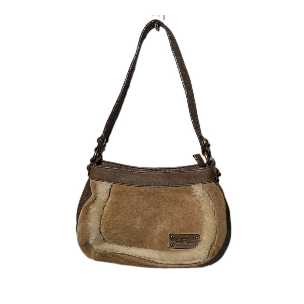 Vintage UGG Australia Shoulder Bag Brown Leather Suede Shearling‎ Classy Brass